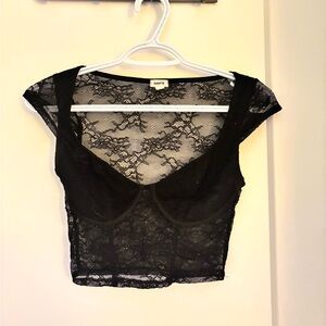 Garage Black Lace Cap Sleeve Top